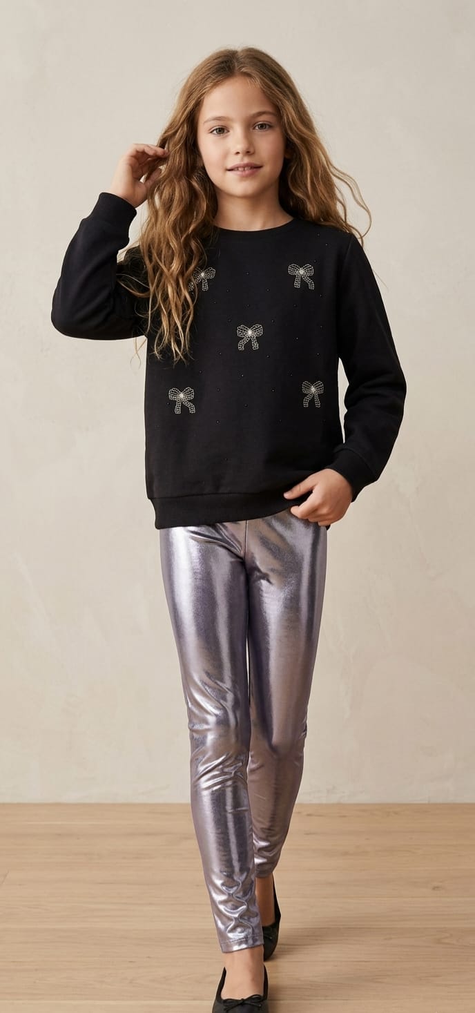 Conjunto Moletom e Legging Prateada Laço Infantil