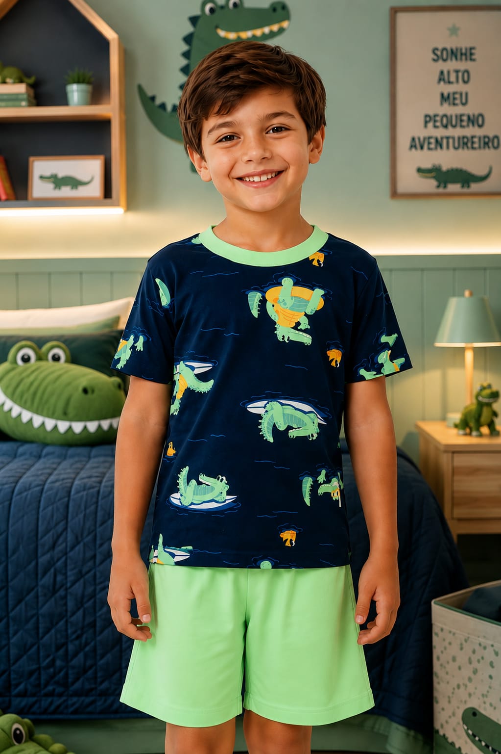 Pijama Infantil Masculino 100% Algodão Estampa Jacaré