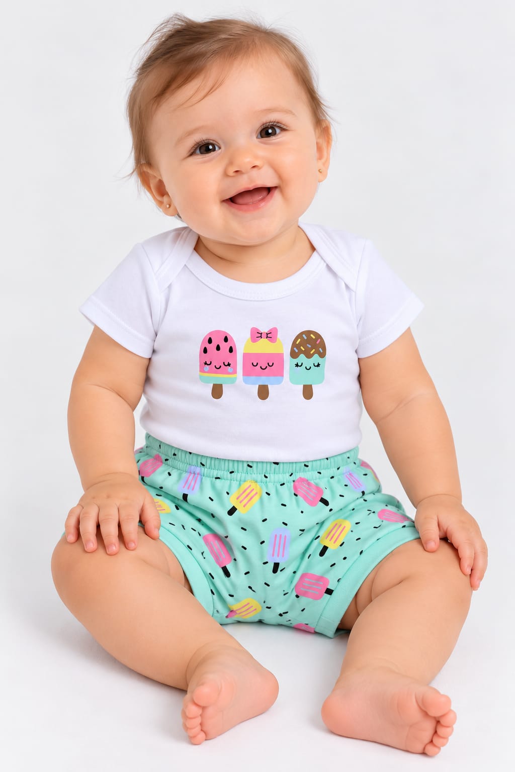 Kit Bebê 3 Peças Body e Short Picolé
