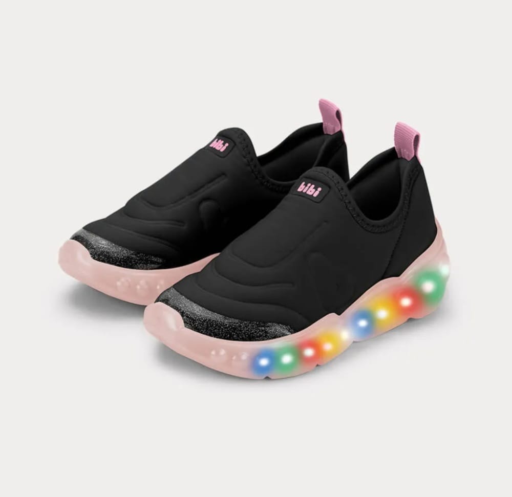 Tênis Infantil de Luz Bibi Roller Celebration 3.0 Preto com Rosa