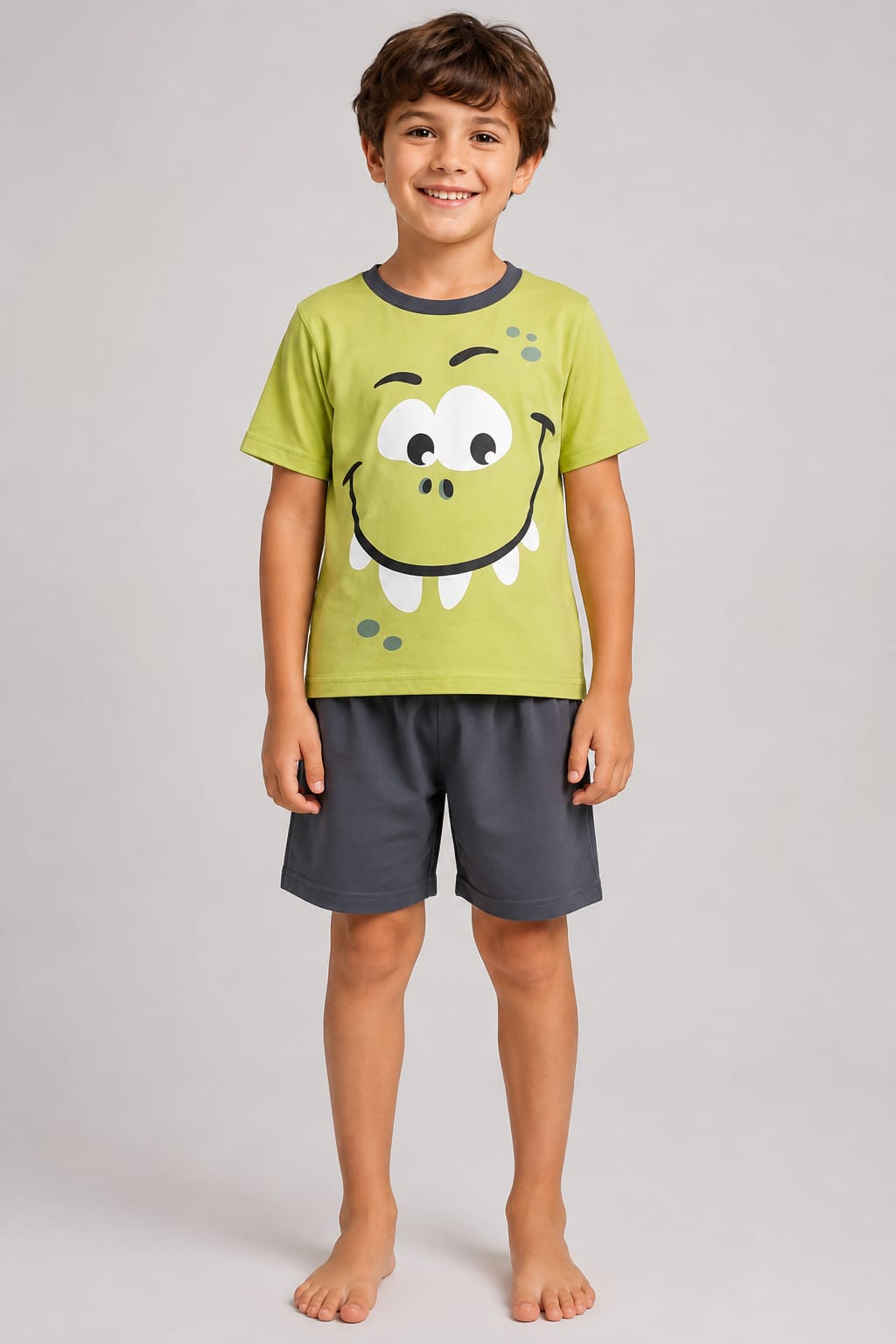 Pijama Infantil Menino Dinossauro Verde 100% Algodão