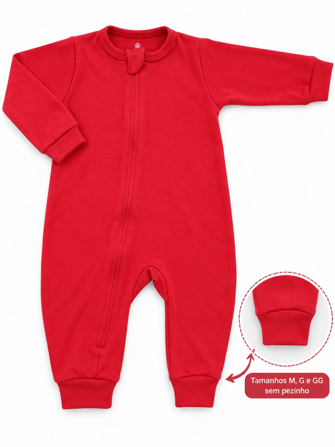 MACACÃO BEBÊ VERMELHO COM ZÍPER 100% ALGODÃO MALHA PREMIUM