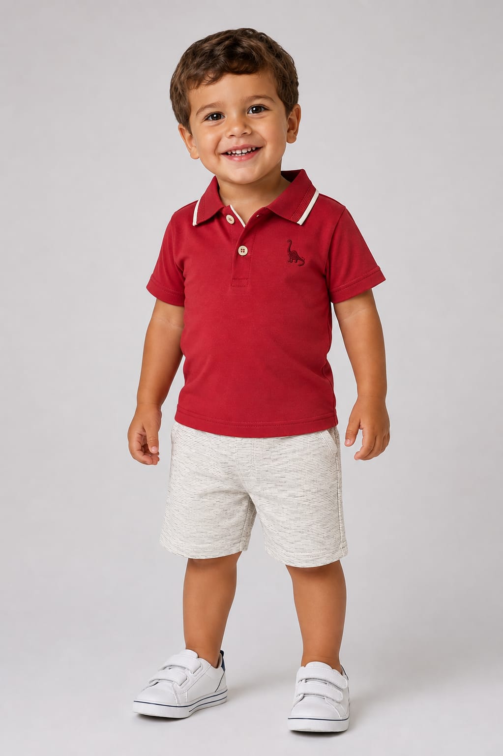 Conjunto Infantil Masculino Polo Vermelha com Short de Moletom