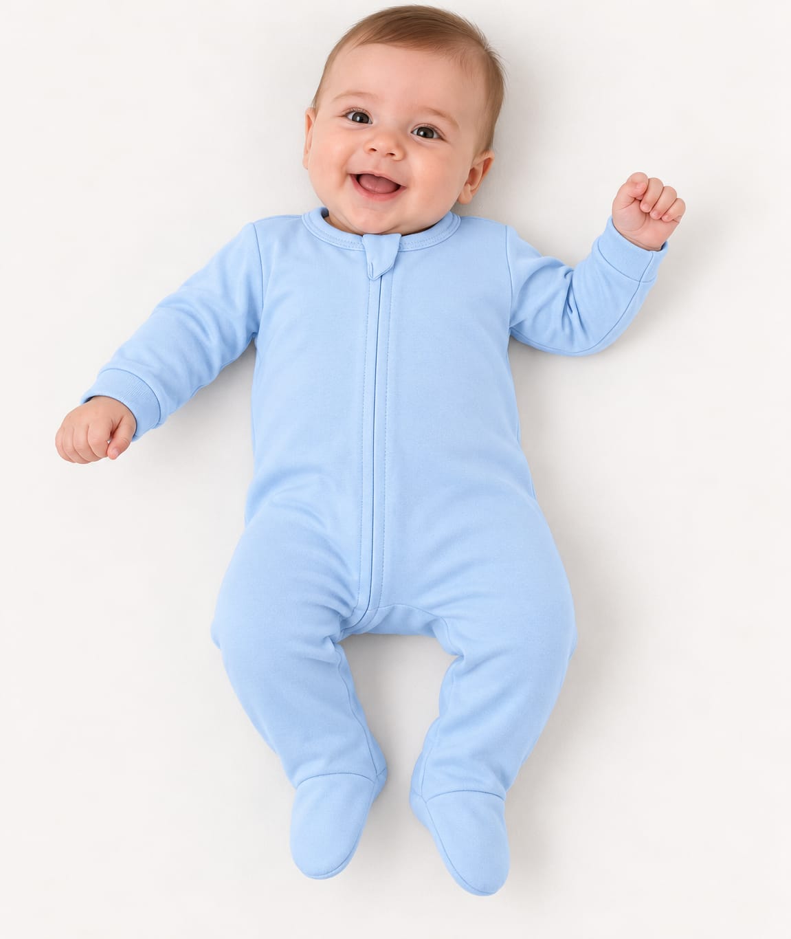 MACACÃO BEBÊ AZUL COM ZÍPER 100% ALGODÃO MALHA PREMIUM