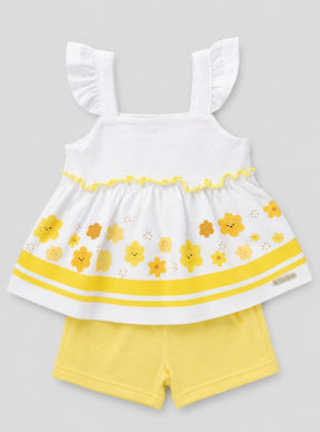 Conjunto Infantil Feminino Floral Amarelo em Malha Nikko