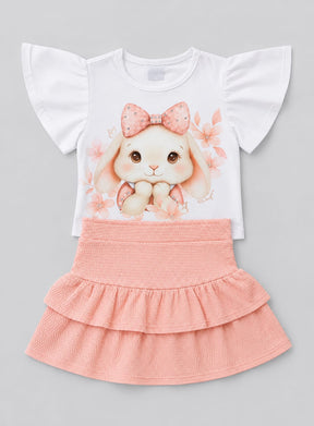 Conjunto Infantil Feminino Coelhinha com Saia Rosa