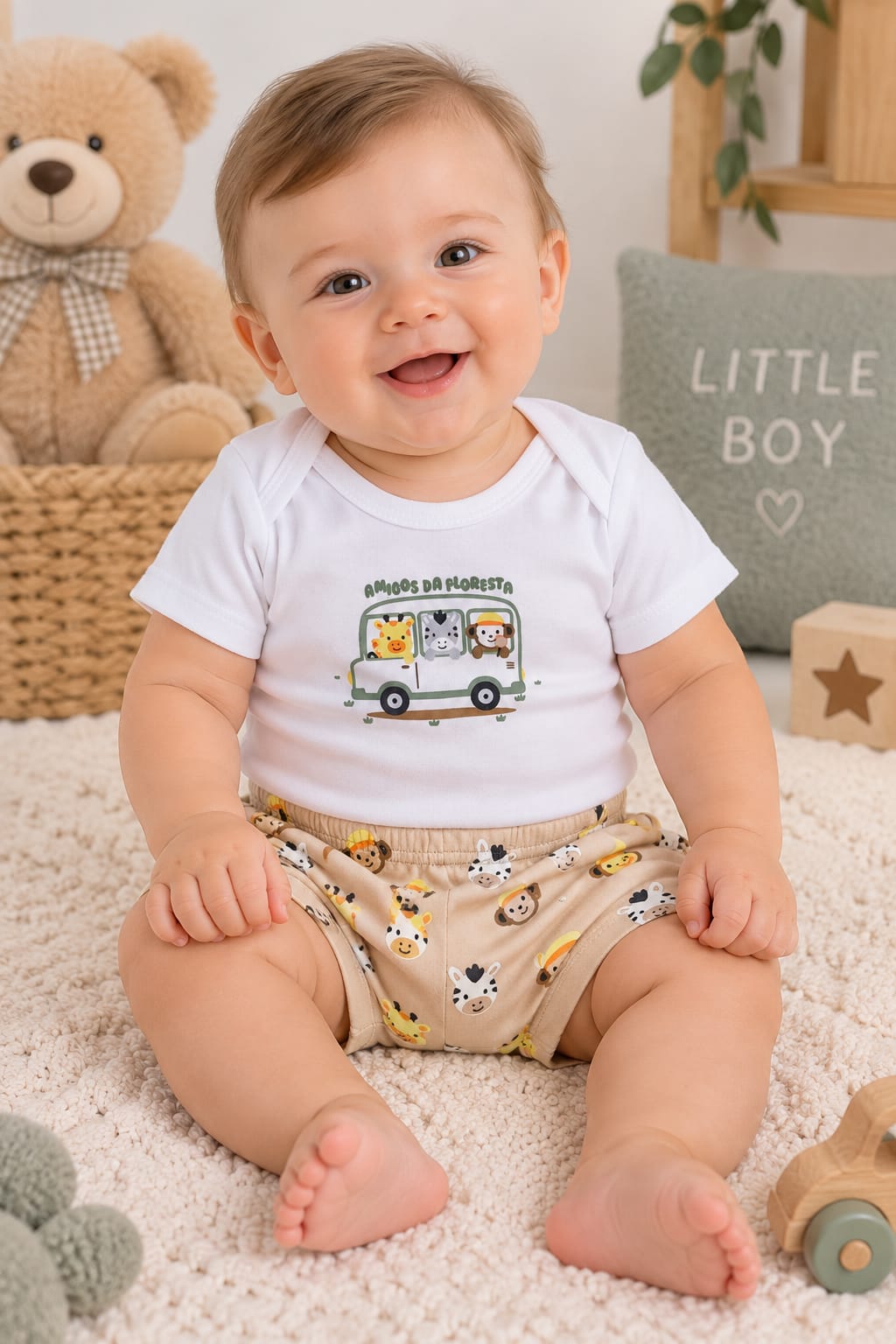 Conjunto Bebê Body e Short Amigos da Floresta