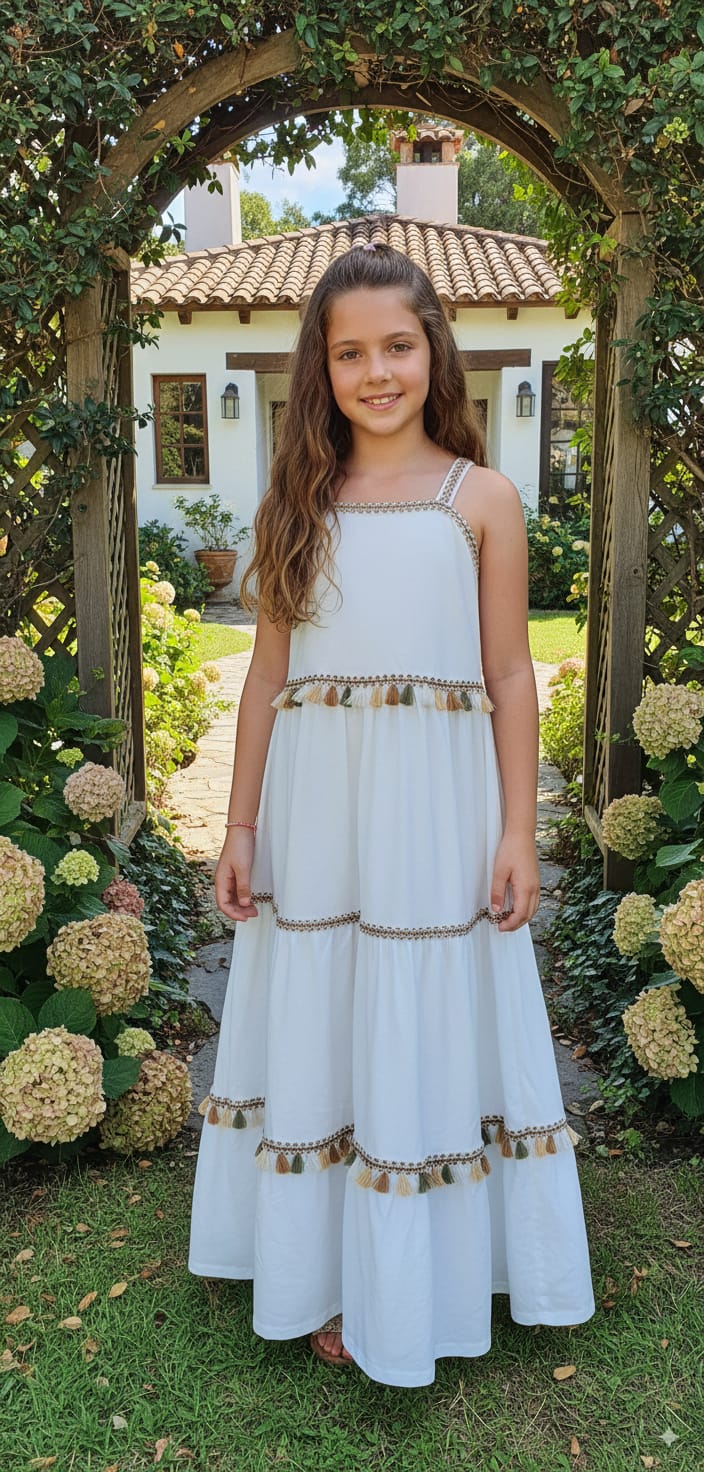 Vestido Longo Étnico Infantil Forrado – Leve, Elegante e Confortável para Momentos Especiais