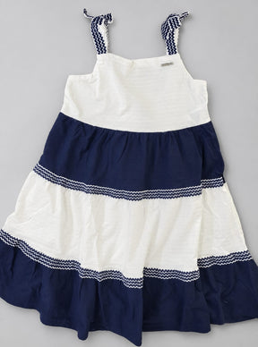 Vestido Infantil em Malha Nikko Bicolor com Alças e Laço Decorativo