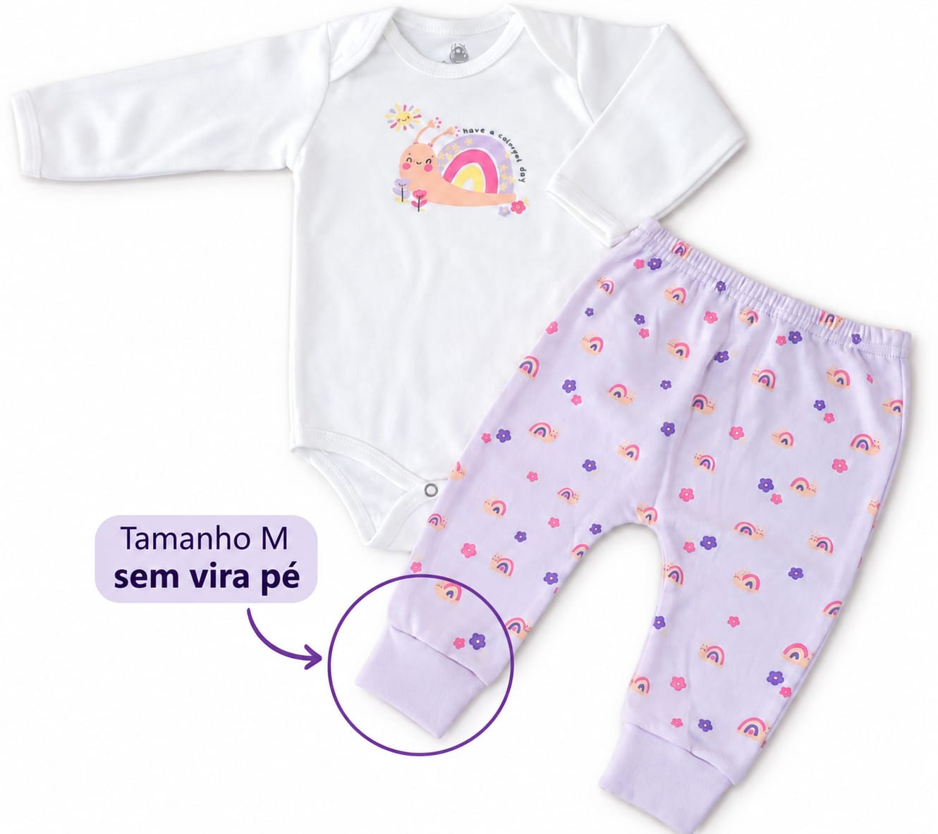 CONJUNTO BEBÊ BODY MANGA LONGA + CALÇA ESTAMPA CARACOL