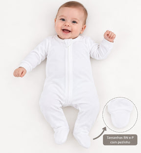 MACACÃO BEBÊ BRANCO LISO COM ZÍPER 100% ALGODÃO MALHA PREMIUM