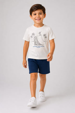 Conjunto Infantil Masculino Camiseta em Malha Penteada e Short em Moletom