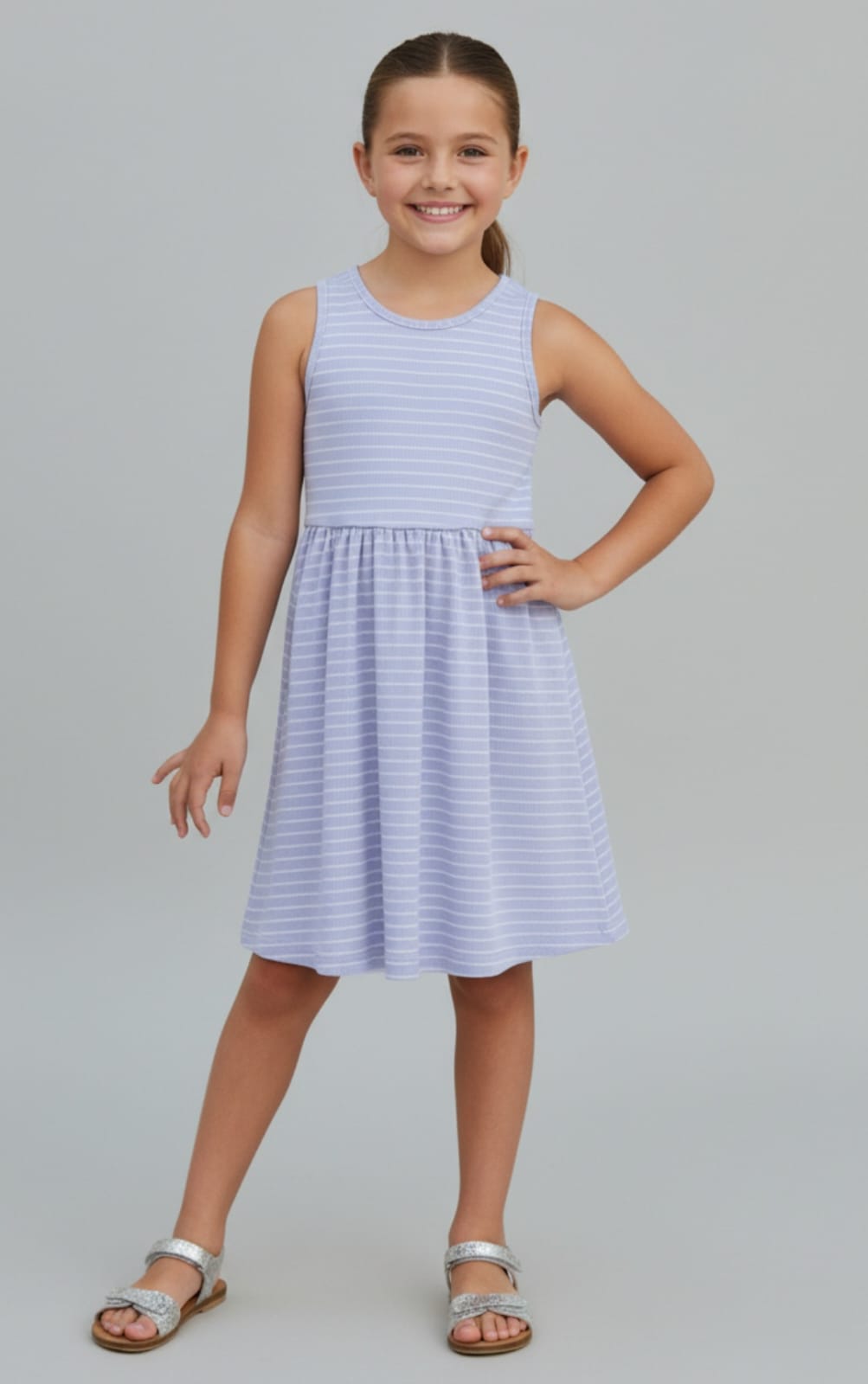 Vestido Canelado Listras Infantil – Conforto, Leveza e Estilo para o Dia a Dia