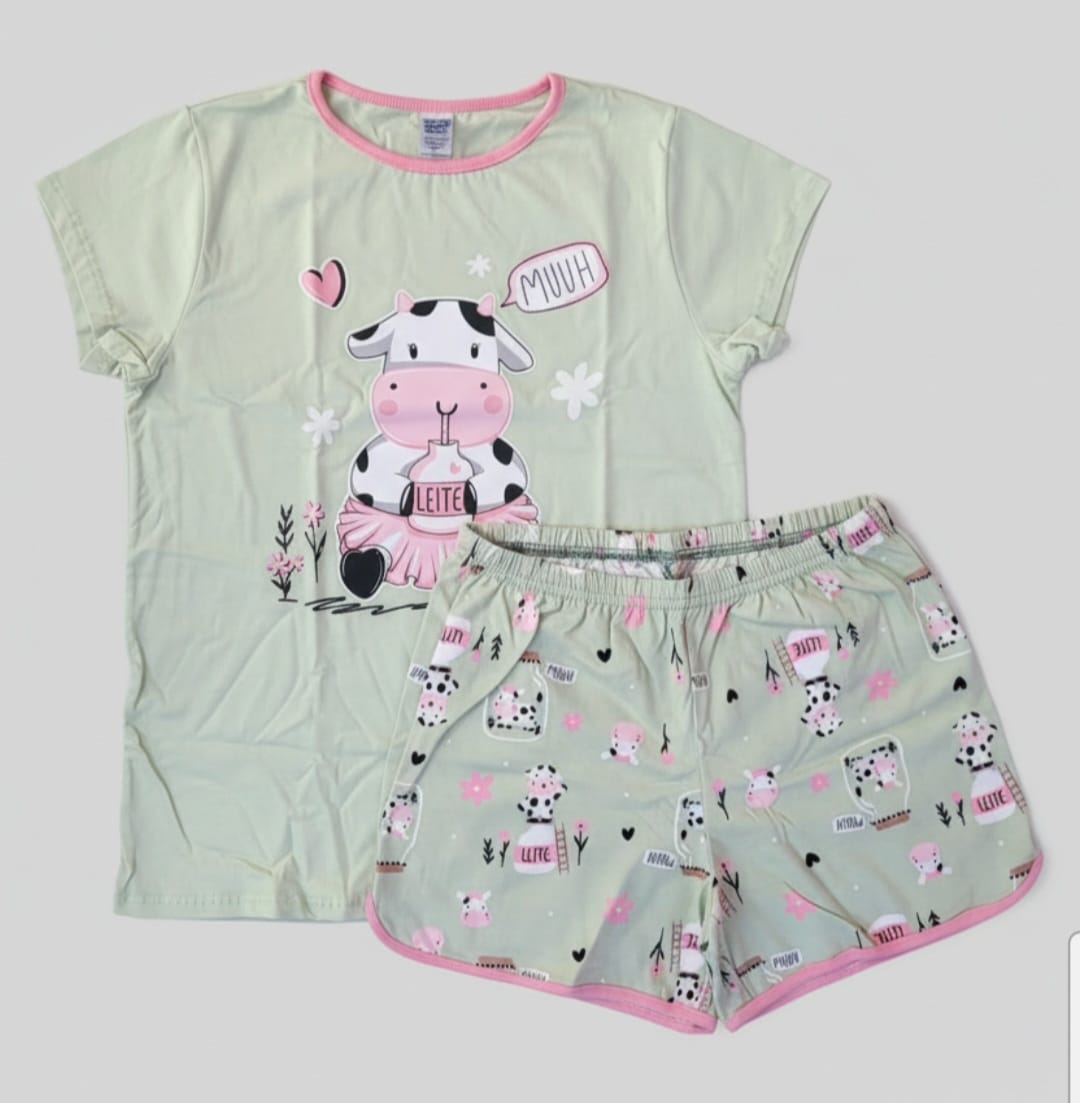 Pijama Vaquinha Brilha no Escuro – Conforto 100% Algodão para Noites Mágicas