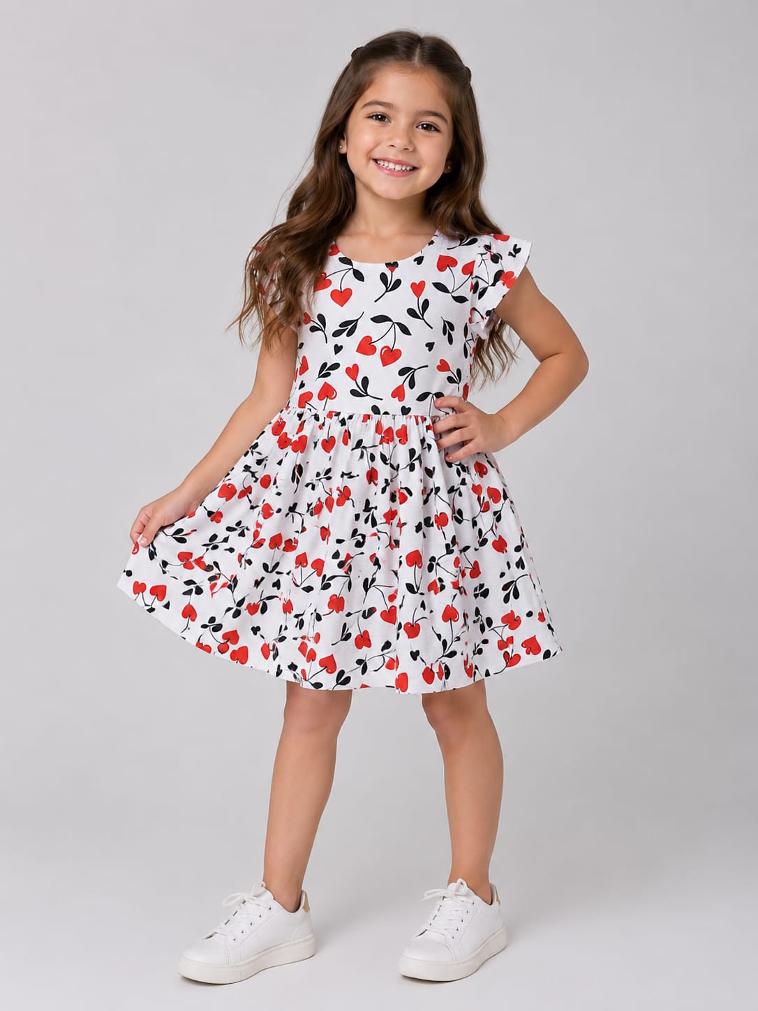 Vestido Infantil Estampado Corações em Malha Nikko