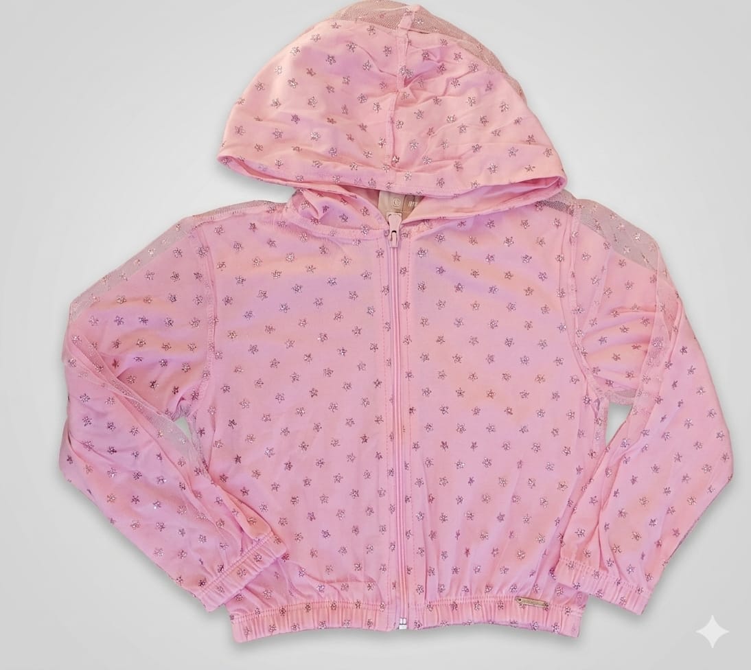 Jaqueta Infantil em Malha Tule com Capuz Forrada