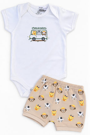 Conjunto Bebê Body e Short Amigos da Floresta