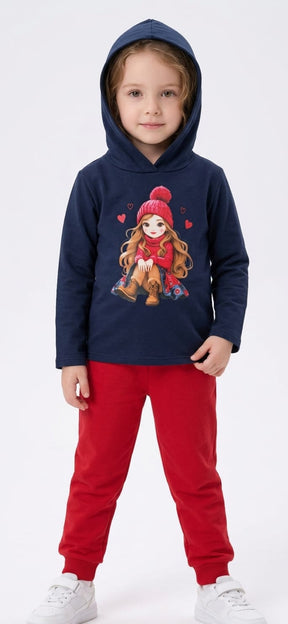 Conjunto de Moletom com Capuz Menina Infantil 100% Algodão – Conforto Quentinho e Estilo para o Dia a Dia