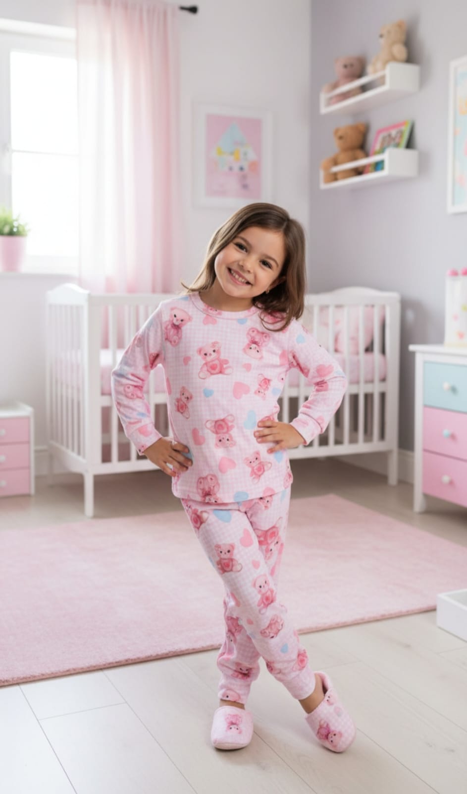 Pijama de Frio Fleece Ursinho Infantil Rosa