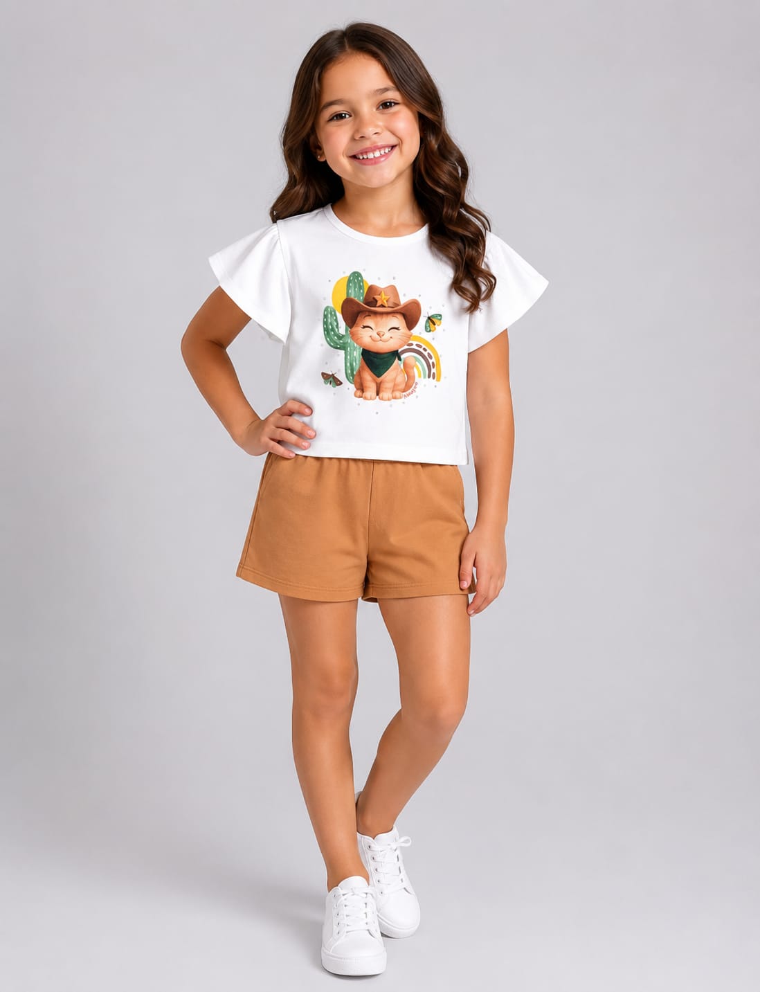 Conjunto Infantil Feminino Blusa em Malha Penteada com Short em Moletom