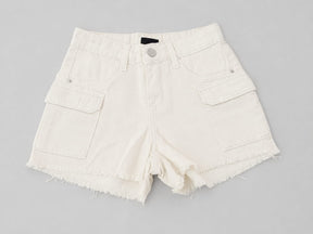 Short Cargo Infantil Menina Off-White com Bolsos e Barra Desfiada