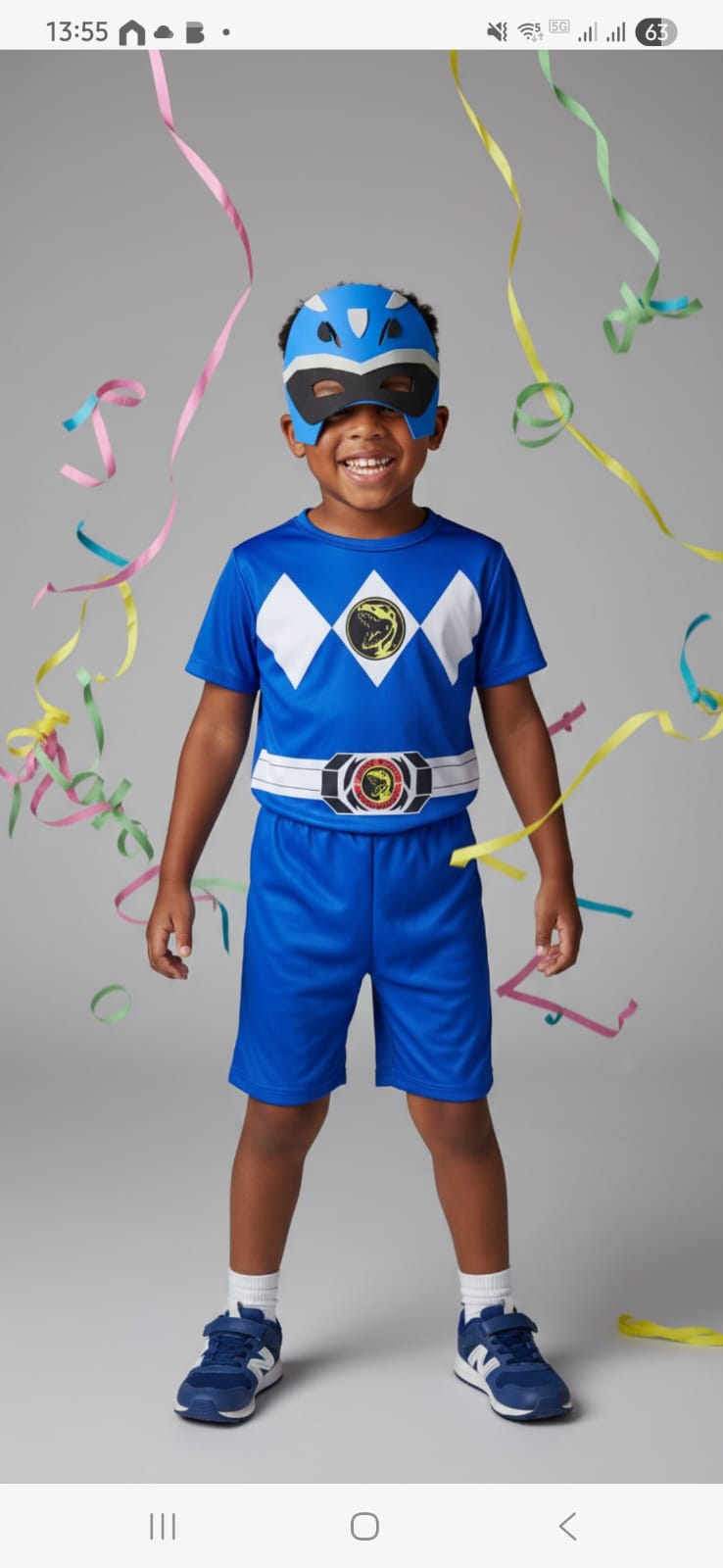 Fantasia Power Ranger Azul Infantil com Máscara