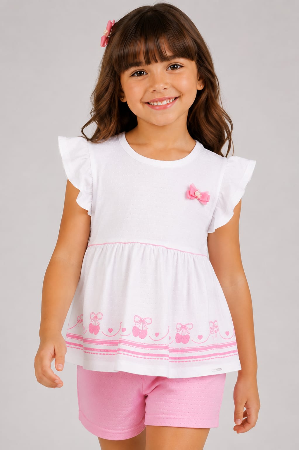Conjunto Infantil Feminino Blusa e Short em Malha Nikko