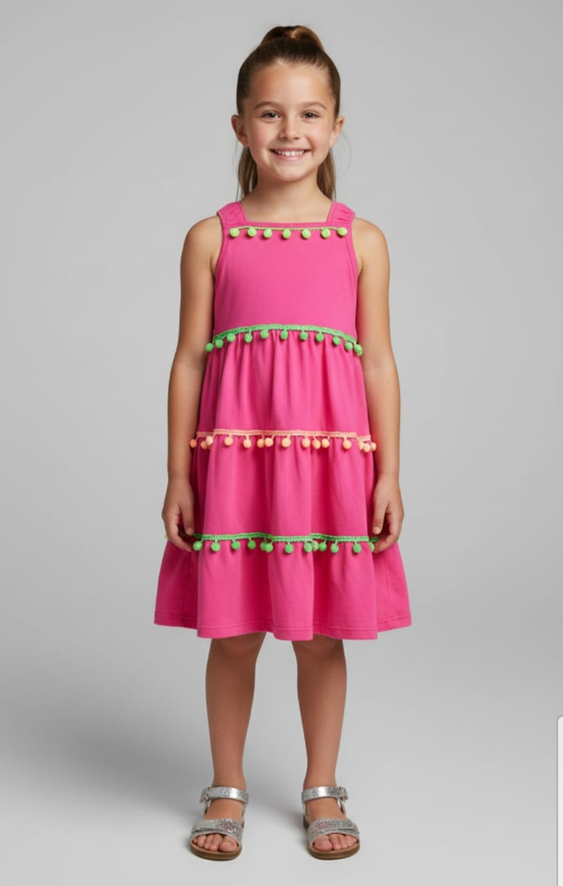 Vestido Infantil Pompom – Leve, Confortável e Cheio de Estilo para o Dia a Dia