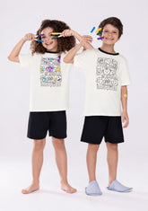 Pijama Infantil Unissex para Colorir com Canetinhas Laváveis + Livro de Colorir + Adesivos