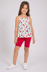 Conjunto Infantil Feminino Regata Estampada com Short Ciclista