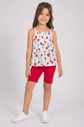 Conjunto Infantil Feminino Regata Estampada com Short Ciclista