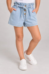 Short Jeans Infantil Menina com Cintura Paperbag e Amarração