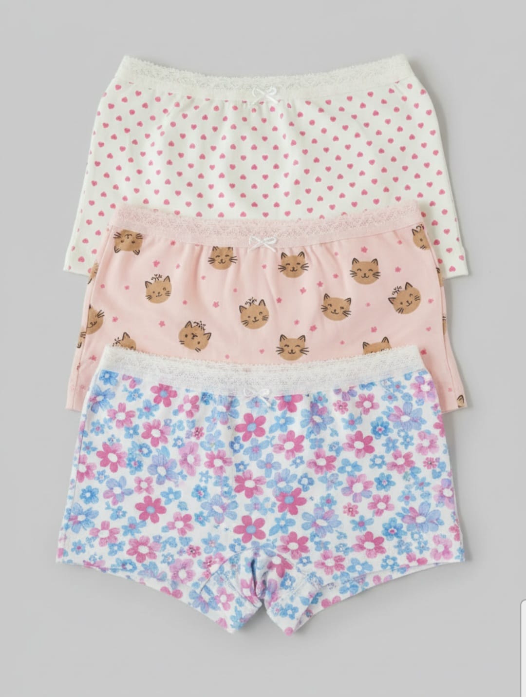 Calcinha Boxer Infantil 100% Algodão – Kit com 3 -Conforto, Maciez e Estampas Lindas