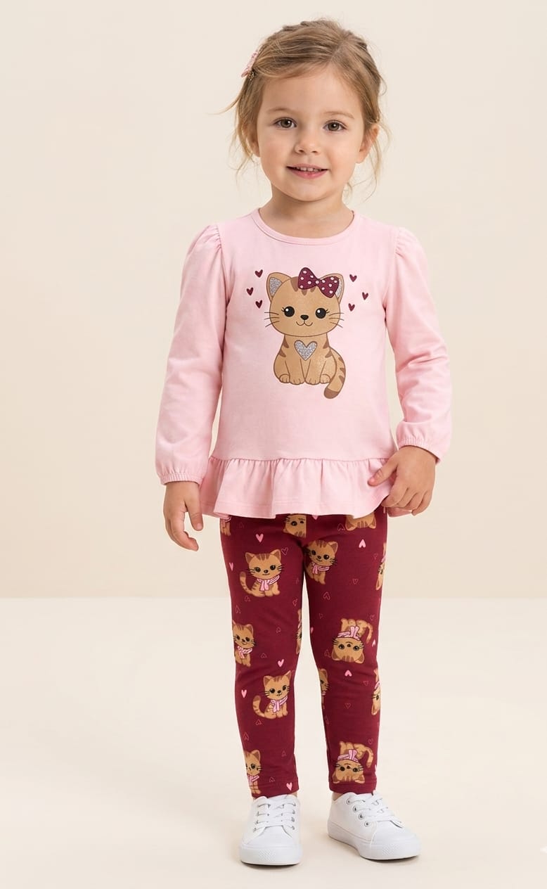 Conjunto Infantil Gatinha Love – 100% Algodão