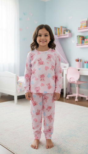 Pijama de Frio Fleece Ursinho Infantil Rosa