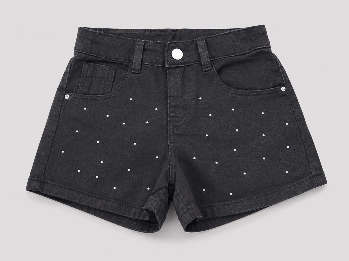 Short Infantil Menina Jeans Preto com Ponto de Luz