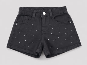 Short Infantil Menina Jeans Preto com Ponto de Luz