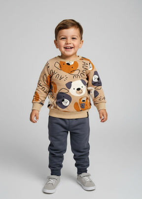 CONJUNTO MOLETOM FELPADO 03 DOG FUN BEGE    - MASCULINO