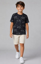 Conjunto Infantil Masculino Camiseta Gamer em Meia Malha Penteada e Bermuda em Moletom