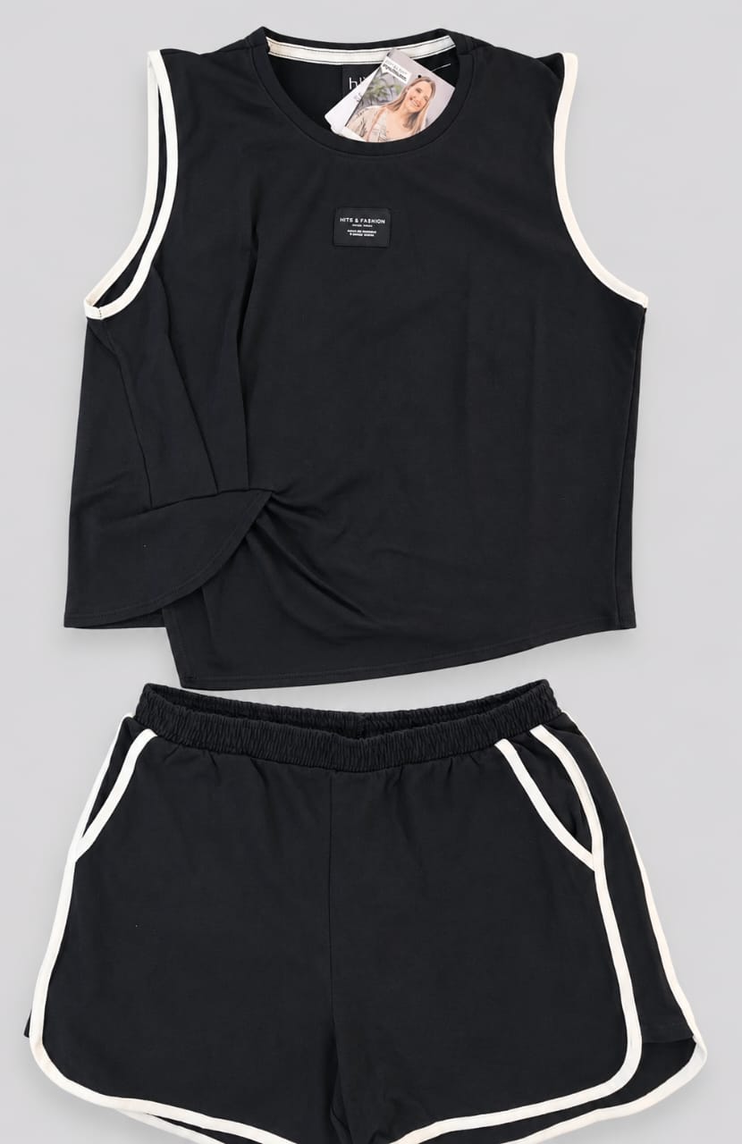 Conjunto Infantil Feminino Regata com Short Preto em Malha New Pequet Confort