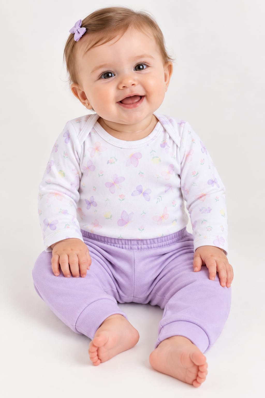 CONJUNTO BEBÊ BODY MANGA LONGA + CALÇA ESTAMPA BORBOLETA