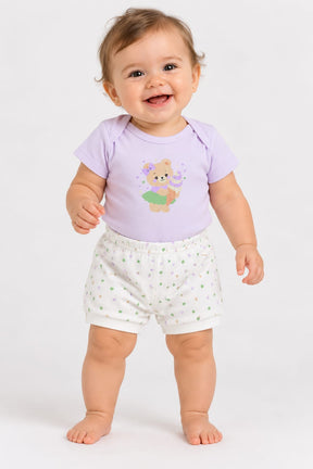 Conjunto Bebê Body e Short Ursinho Lilás