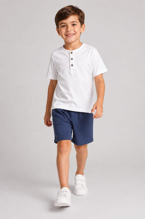 Conjunto Infantil Masculino Camiseta em Meia Malha Penteada e Short em Moletom Fire