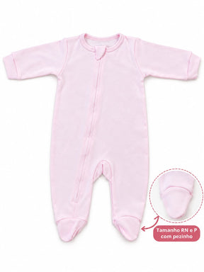 MACACÃO BEBÊ ROSA LISO COM ZÍPER 100% ALGODÃO MALHA PREMIUM