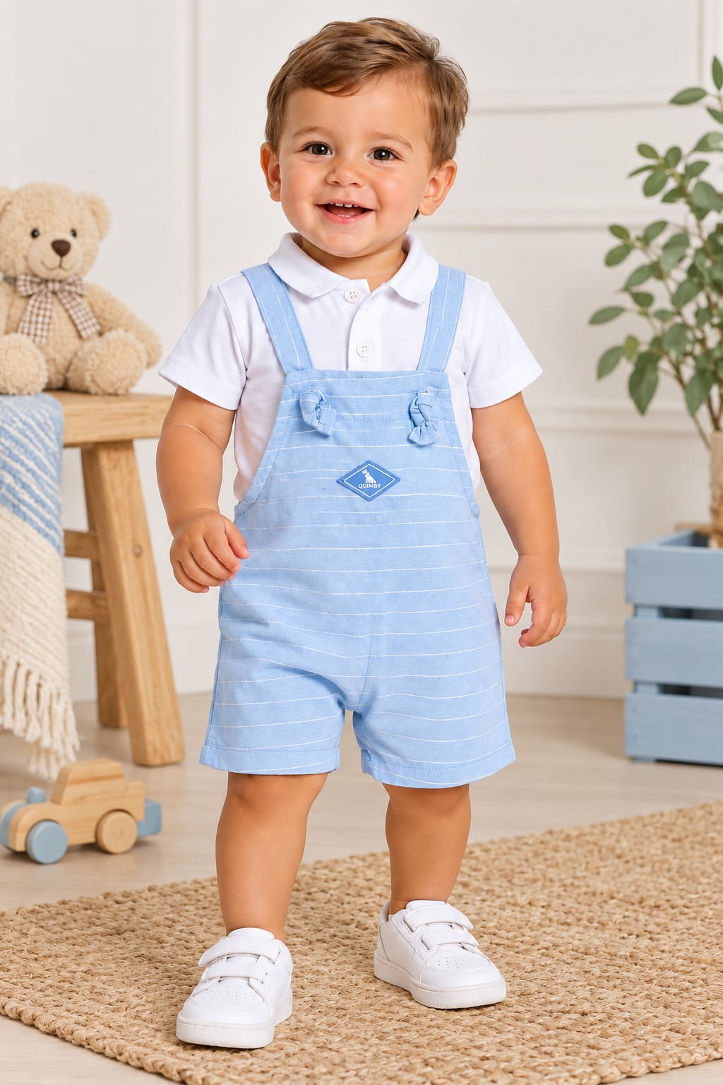 CONJUNTO BEBÊ MENINO BLUSA POLO E JARDINEIRA