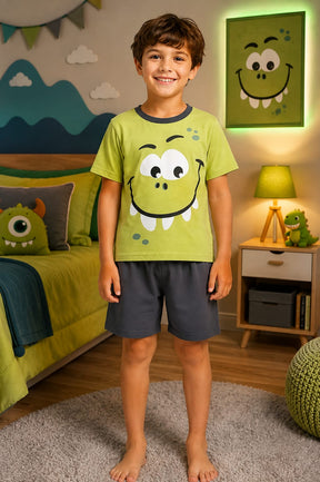 Pijama Infantil Menino Dinossauro Verde 100% Algodão