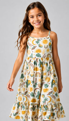 Vestido Infantil Midi Estampado em Meia Malha Penteada