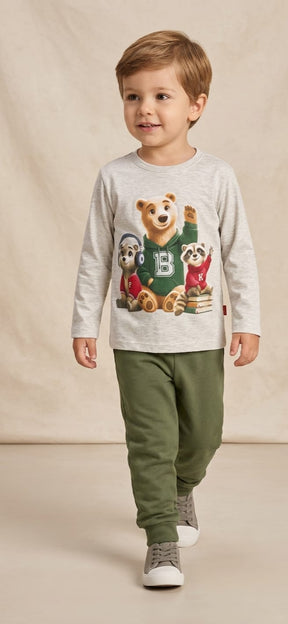 Conjunto Blusa Meia Estação e Calça de Moletom Urso