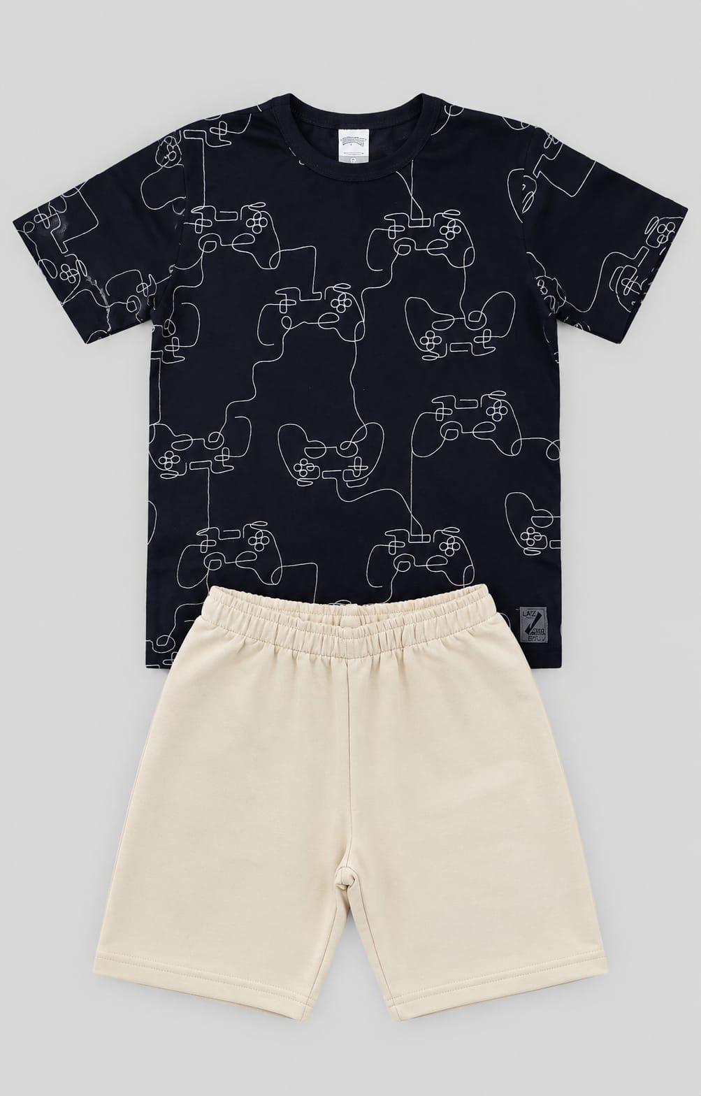 Conjunto Infantil Masculino Camiseta Gamer em Meia Malha Penteada e Bermuda em Moletom