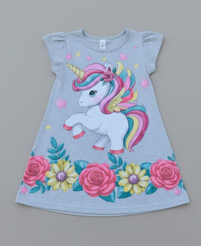 Vestido Unicórnio Infantil em Algodão com Brilho – Conforto, Magia e Estilo para o Dia a Dia